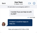 Care team chat Notification Card